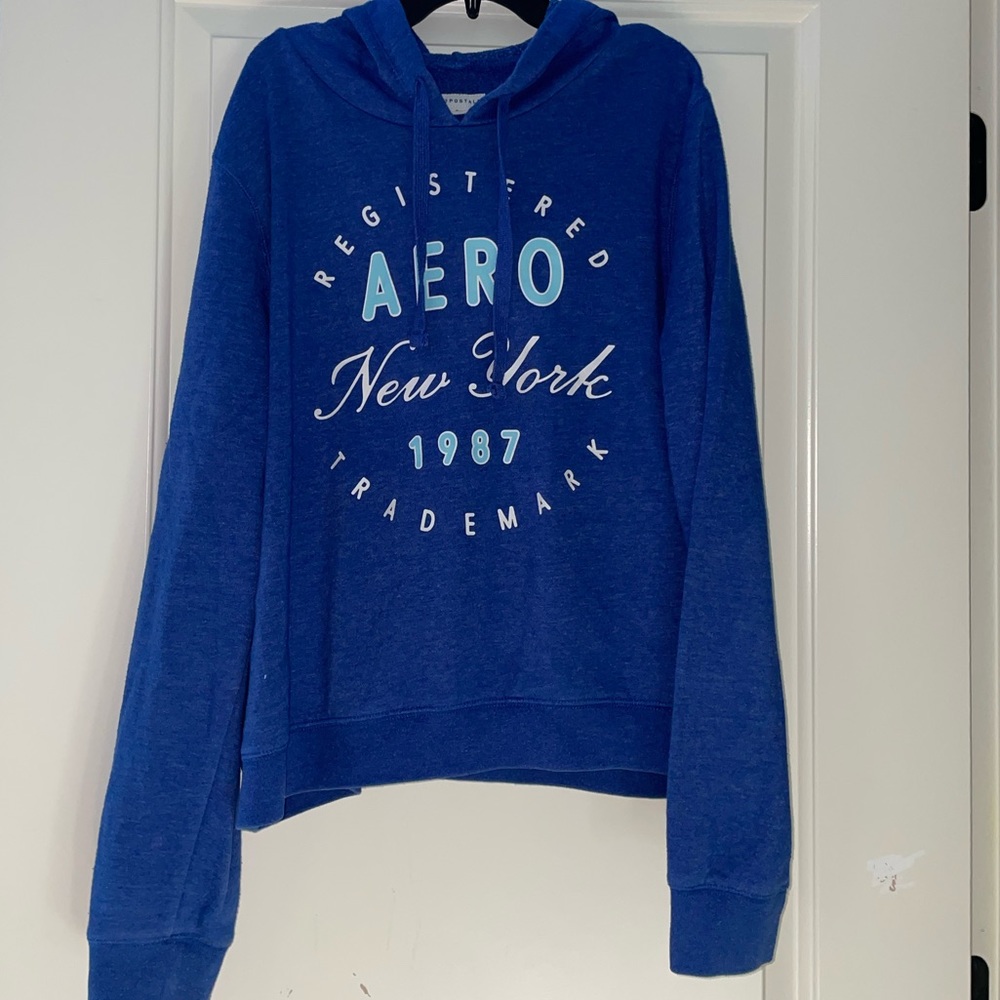 Blue cropped Aeropostale logo hoodie